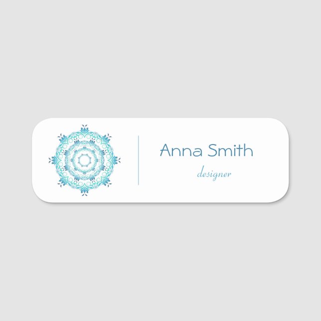 Ethnic Turquoise Mandala Name Tag (Front)