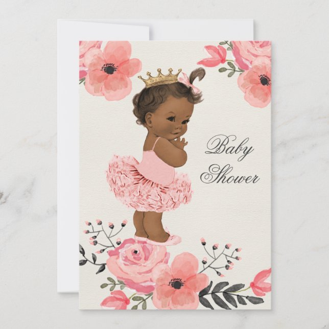 Ethnic Tutu Princess Floral Watercolor Baby Shower Invitation (Front)