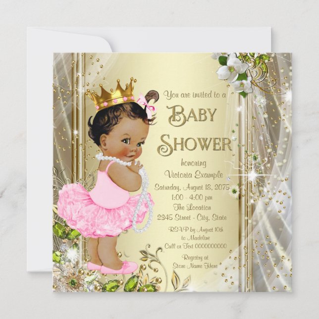 Ethnic Tutu Princess Pink Gold Baby Shower Invitation (Front)