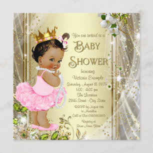Ethnic Tutu Princess Pink Gold Baby Shower Invitation