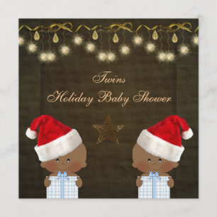 Ethnic Twin Boys Christmas Baby Shower Invitation