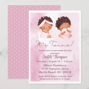 Ethnic Twin Girls Pink Baby Shower Invitation