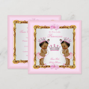 Ethnic Twin Girls Princess Baby Shower Gold Pink Invitation