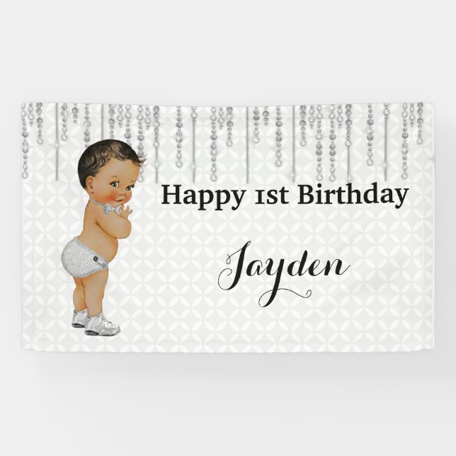 Ethnic Vintage Baby Boy Diamonds Silver Banner (Horizontal)