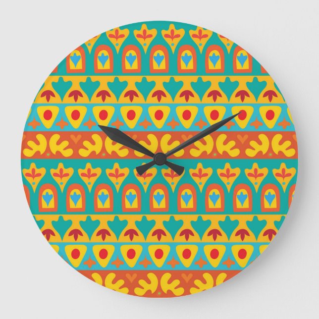 Ethnic Vintage Garden Seamless Background Large Clock (Front)