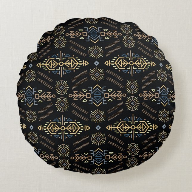 Ethnic Vintage: Hand Drawn Seamless Pattern Round Cushion (Front)