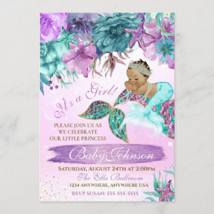Ethnic vintage mermaid baby under the sea shower invitation