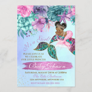 Ethnic vintage mermaid baby under the sea shower invitation