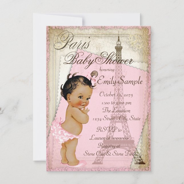 Ethnic Vintage Paris Baby Shower Invitation (Front)