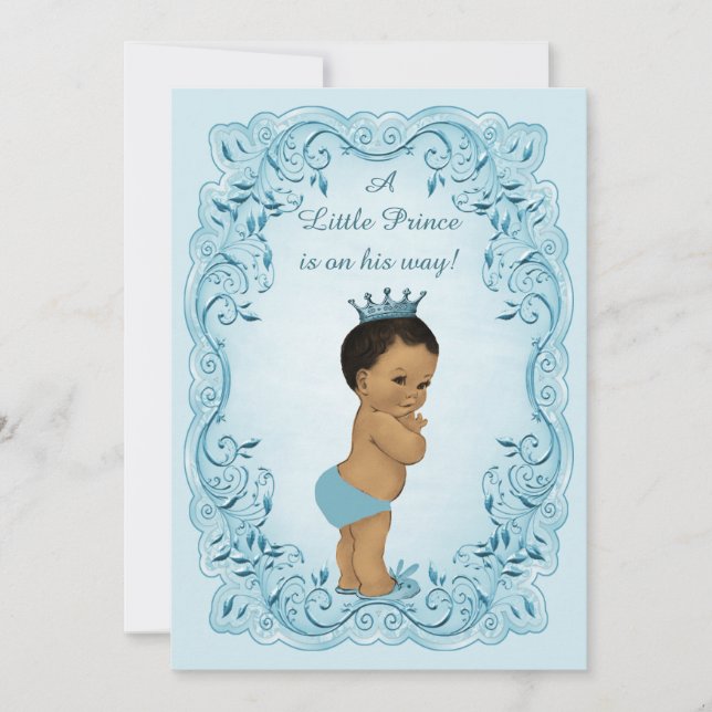Ethnic Vintage Prince Blue Baby Shower Invitation (Front)