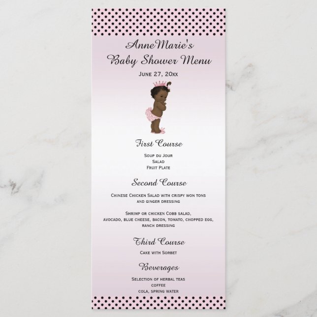 Ethnic Vintage Princess Polka Dot Baby Shower Menu (Front)