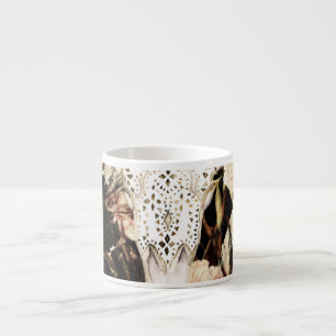 Ethnic watercolor: retro floral background. espresso cup