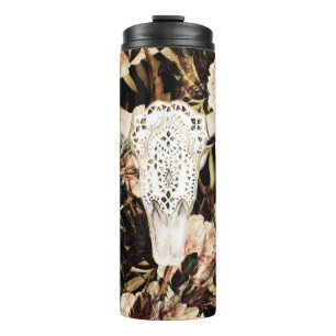 Ethnic watercolor: retro floral background. thermal tumbler