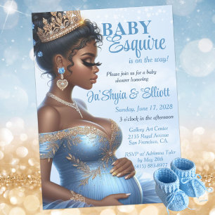 Ethnic Woman Elegant Blue & Gold Royal Baby Shower Invitation