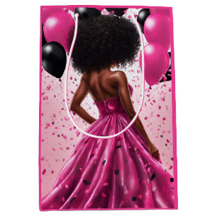 Ethnic Woman Pink & Black Elegant Birthday   Medium Gift Bag