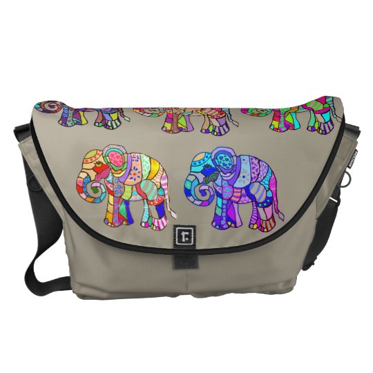 Ethno Colourful Pyschedelic Ornamental Elephants Messenger Bag