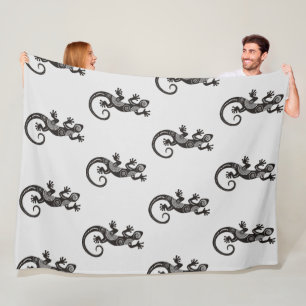 Ethno Gecko With Spirals And Dots 1 Fleece Blanket