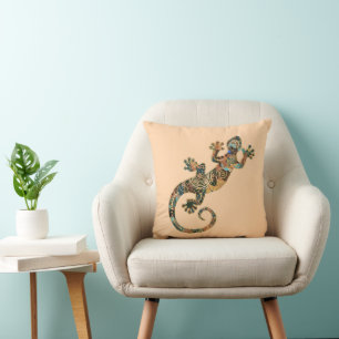 Ethno Gecko With Spirals And Dots 4 Cushion