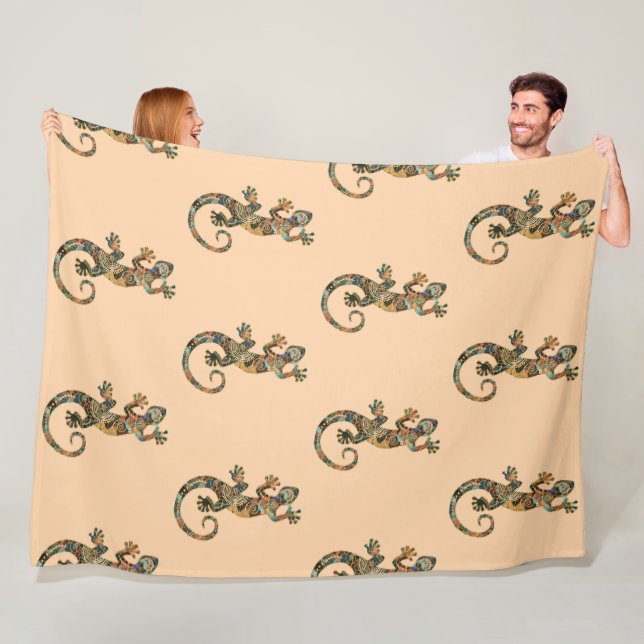 Ethno Gecko With Spirals And Dots 4 Fleece Blanket (In Situ)