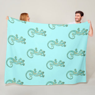 Ethno Gecko With Spirals And Dots 5 Fleece Blanket