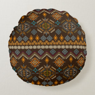 Ethno seamless pattern. Ethnic boho ornament. Trib Round Cushion