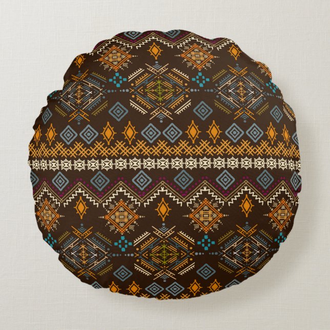 Ethno seamless pattern. Ethnic boho ornament. Trib Round Cushion (Front)