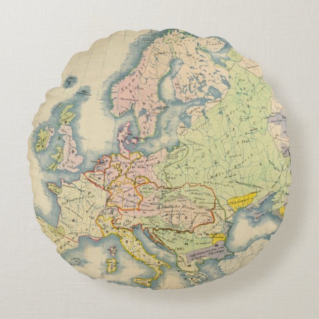 Ethnographic map of Europe Round Cushion (Front)