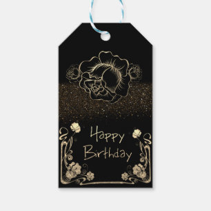etiqueta para regalo con rosas doradas gift tags