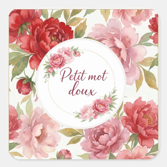 Étiquettes autocollantes florales Petit mot doux Square Sticker (Front)