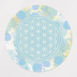 Étiquettes bleu, fleur de vie, géométrique sacrée,