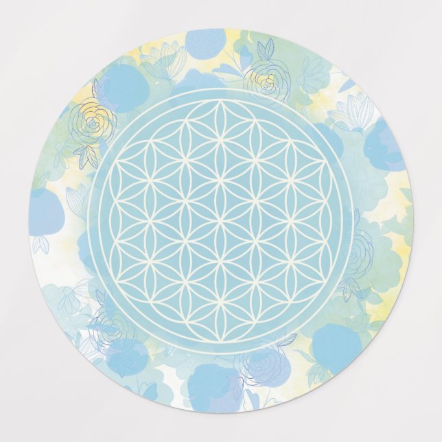 Étiquettes bleu, fleur de vie, géométrique sacrée, (Design 3)