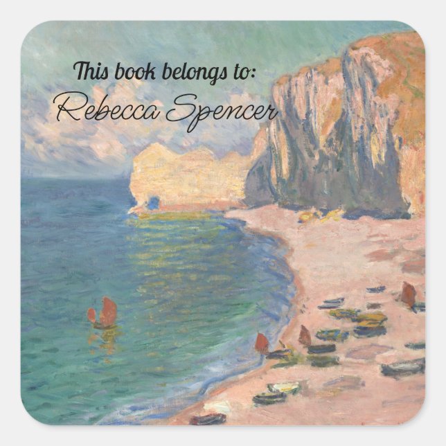 Étretat: The Beach and the Falaise by Claude Monet Square Sticker (Front)