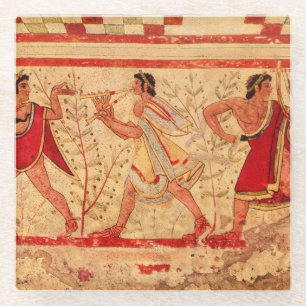 Etruscan musicians glass coaster