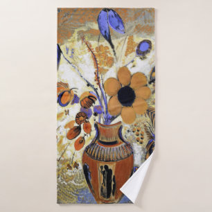 Etruscan Vase with Flowers, Redon Bath Towel