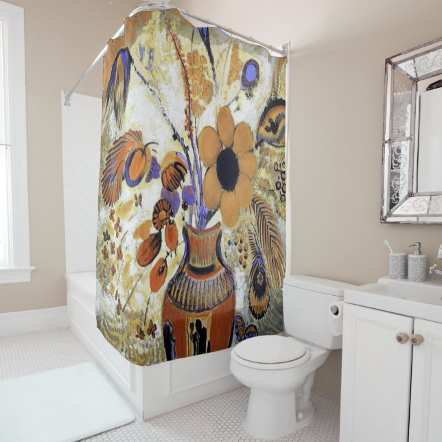 Etruscan Vase with Flowers, Redon Shower Curtain (In Situ)
