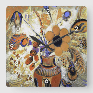Etruscan Vase with Flowers, Redon Square Wall Clock