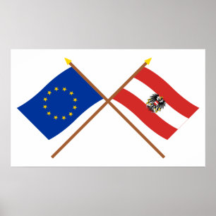 EU and Austria Crossed Flags Poster