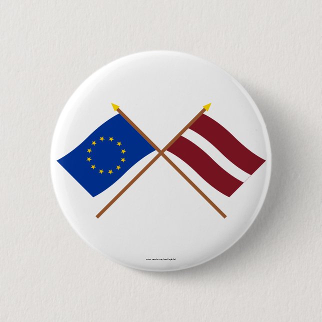 EU and Latvia Crossed Flags 6 Cm Round Badge (Front)