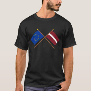 EU and Latvia Crossed Flags T-Shirt