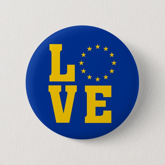 EU Flag, European Union, LOVE 6 Cm Round Badge (Front)
