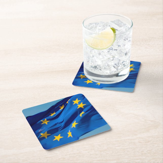 EU flag Square Paper Coaster (Insitu)
