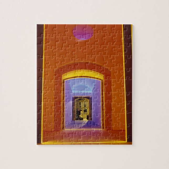 EU, Spain, Barcelona. Lit doorway near Picasso Jigsaw Puzzle (Vertical)