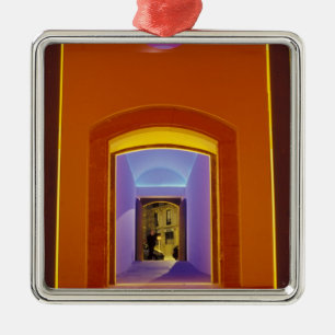 EU, Spain, Barcelona. Lit doorway near Picasso Metal Tree Decoration