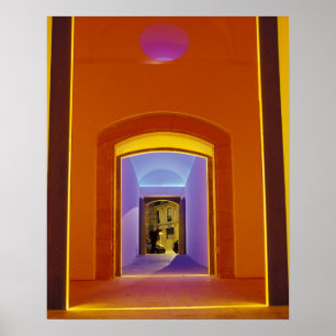 EU, Spain, Barcelona. Lit doorway near Picasso Poster