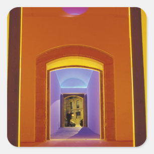 EU, Spain, Barcelona. Lit doorway near Picasso Square Sticker