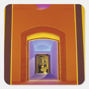 EU, Spain, Barcelona. Lit doorway near Picasso Square Sticker