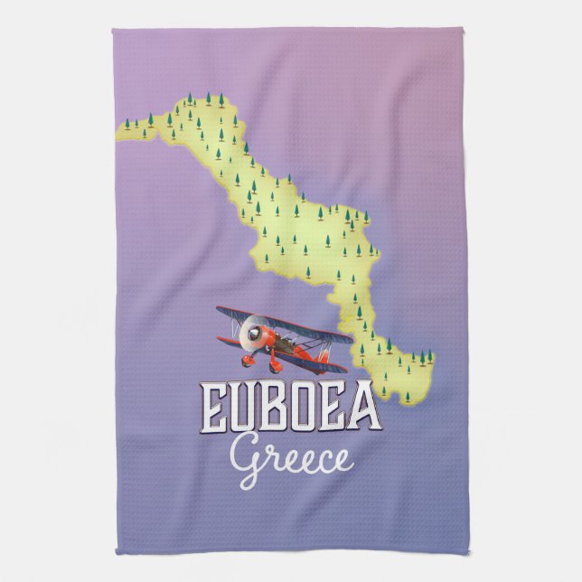 Euboea Greece Map travel poster Tea Towel (Vertical)