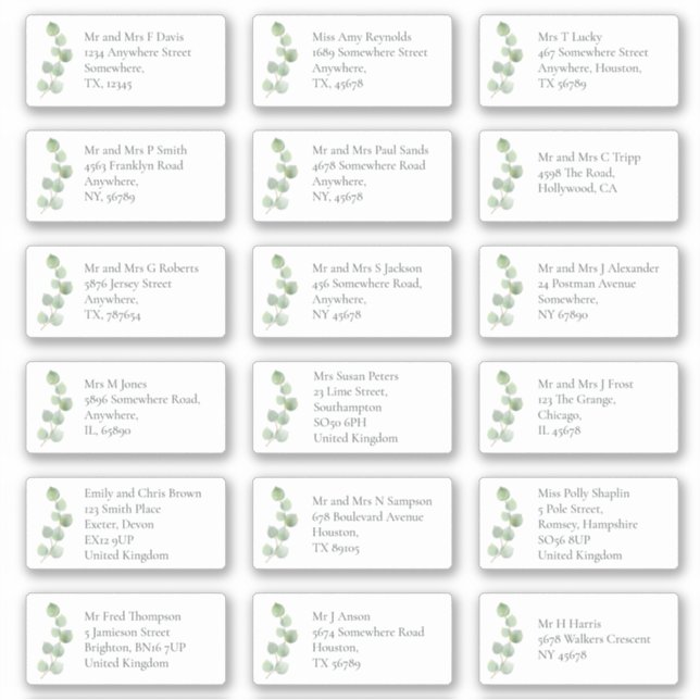 EucaIyptus Individual Recipient Name Address (Front)