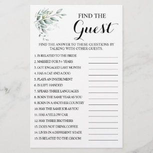 Eucaliptus Find the Guest Bridal Shower Game Card