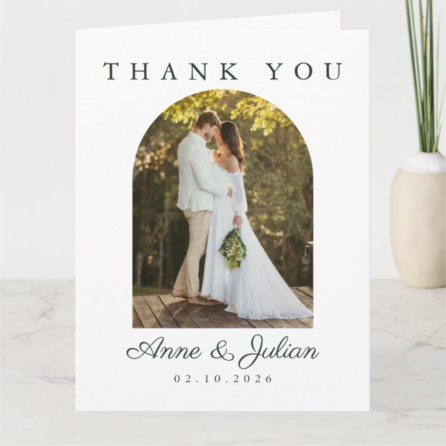 Eucalypthus leaves Modern Wedding With 2 photos Thank You Card (Front)
